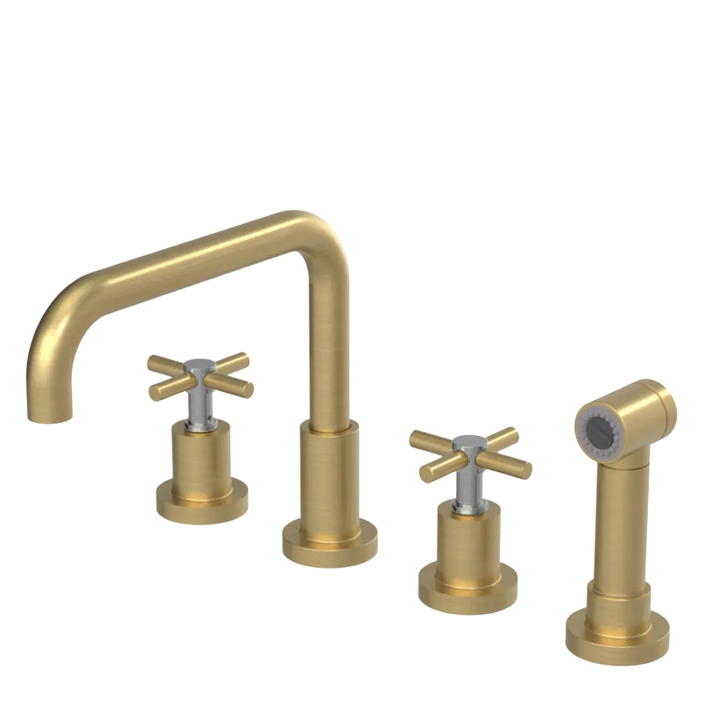 Rubinet Widespread Kitchen Set with Hand Spray Satin Brass