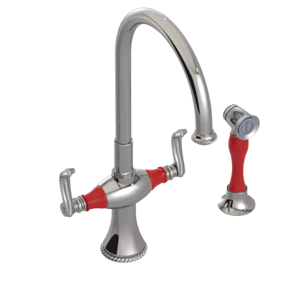 Rubinet Two Handle Single Hole Kitchen Set with Hand Spray Polished Nickel