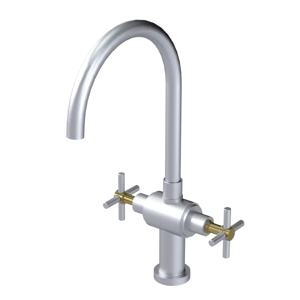 Rubinet Two Handle Single Hole Kitchen Set with LaSalle Spout Satin Chrome