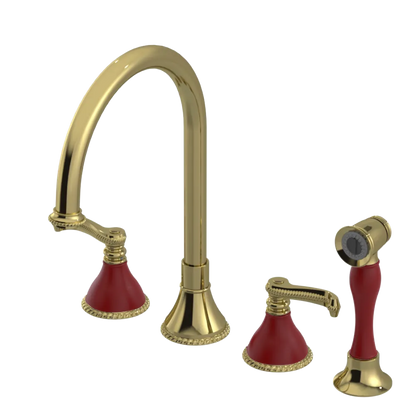 Rubinet Widespread Kitchen Set with Hand Spray Natural Brass