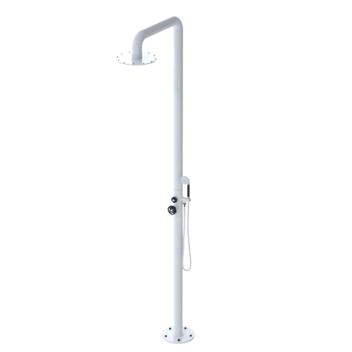 Rubinet Pressure Balance Outdoor Shower with Hand Held Shower & 10" Shower Head - 304 Stainless Steel White
