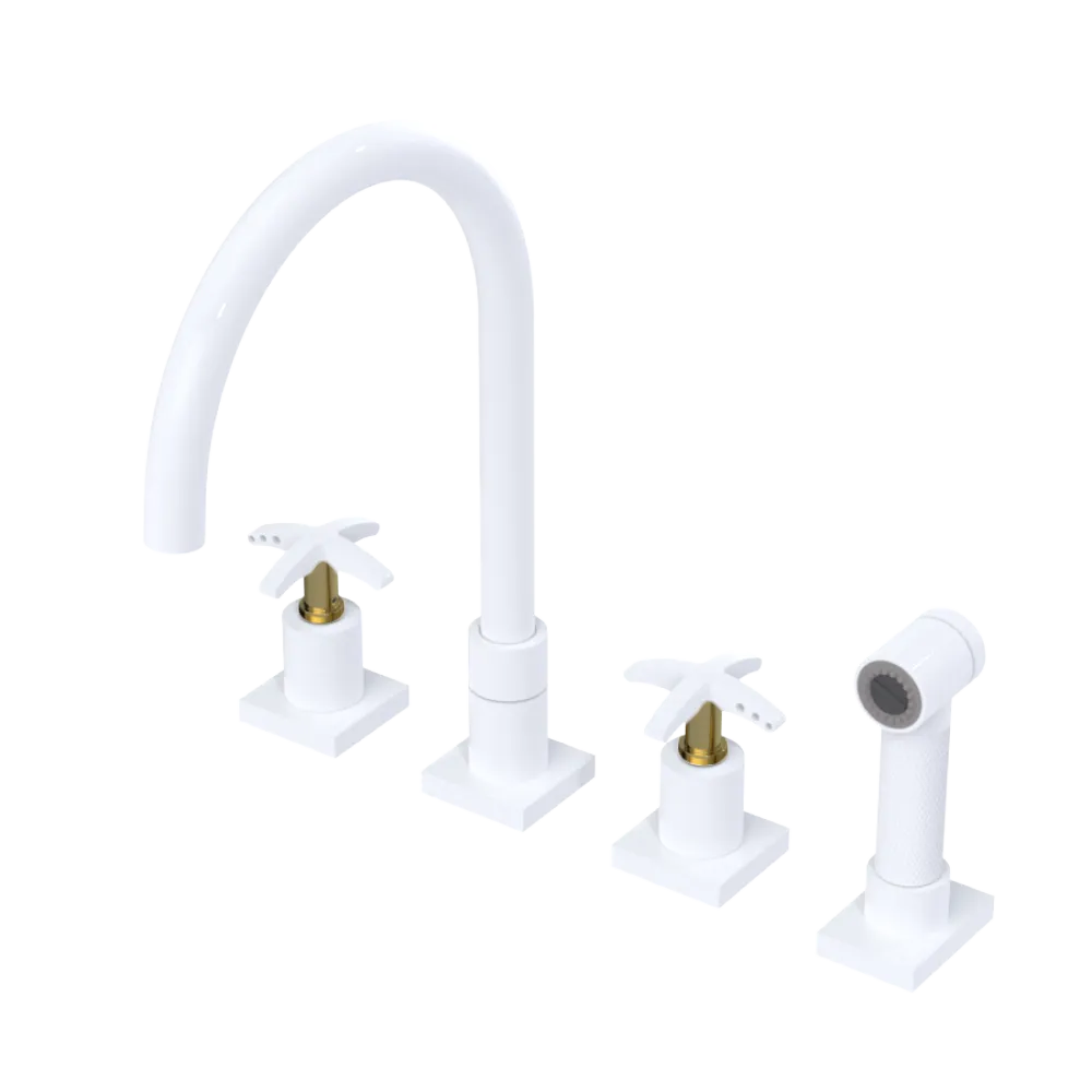 Rubinet Widespread Kitchen Set with Hand Spray White