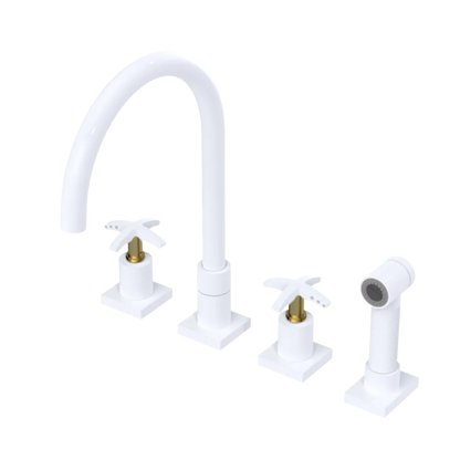 Rubinet Widespread Kitchen Set with Hand Spray White