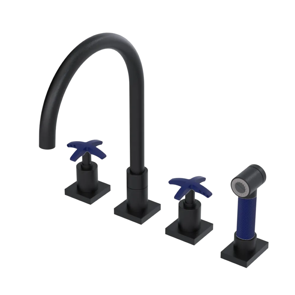 Rubinet Widespread Kitchen Set with Hand Spray Matt Black