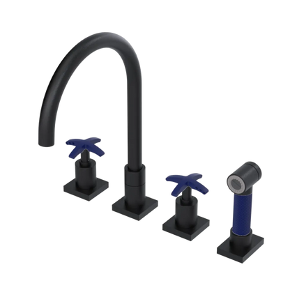 Rubinet Widespread Kitchen Set with Hand Spray Matt Black