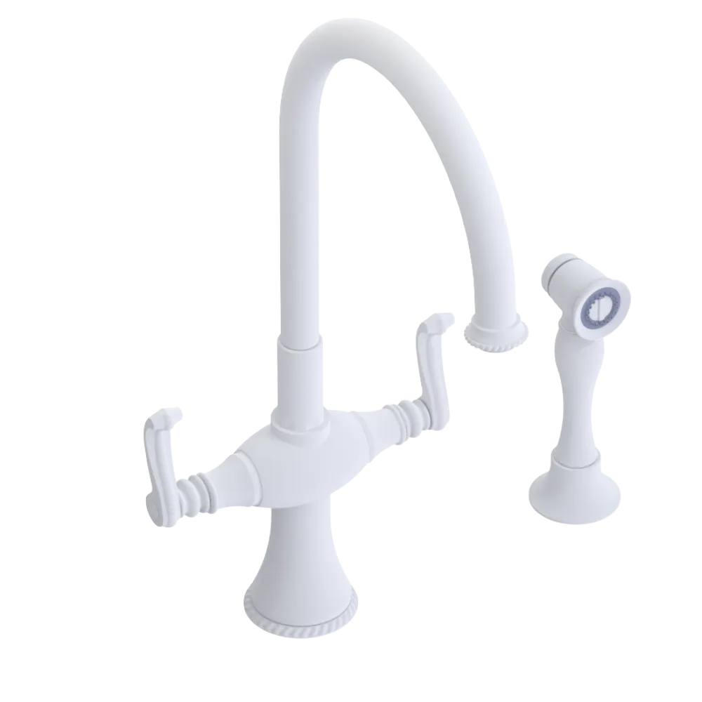 Rubinet Two Handle Single Hole Kitchen Set with Hand Spray Matt White
