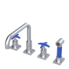 Rubinet Widespread Kitchen Set with Genesis Spout with Hand Spray Satin Chrome