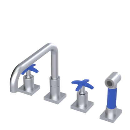 Rubinet Widespread Kitchen Set with Genesis Spout with Hand Spray Satin Chrome