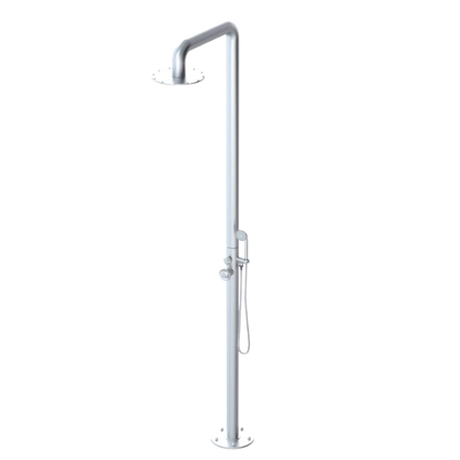 Rubinet Pressure Balance Outdoor Shower with Hand Held Shower & 10" Shower Head - 304 Stainless Steel Satin Chrome