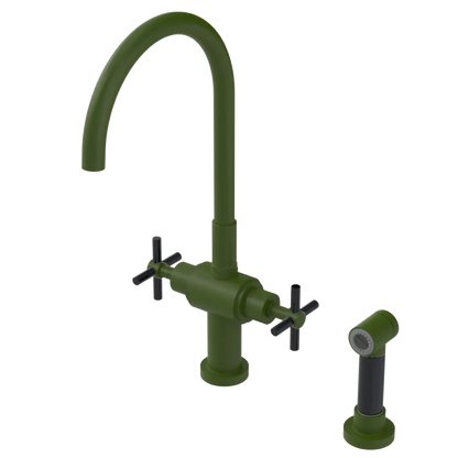 Rubinet Two Handle Single Hole Kitchen Set with LaSalle Spout with Hand Spray Green Envy