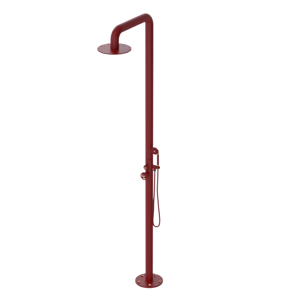 Rubinet Pressure Balance Outdoor Shower with Hand Held Shower & 10" Shower Head - 304 Stainless Steel Maroon