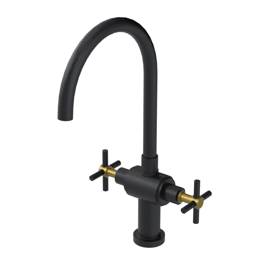 Rubinet Two Handle Single Hole Kitchen Set with LaSalle Spout Matt Black