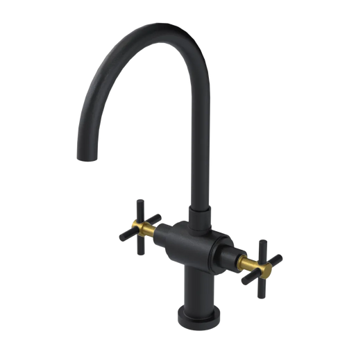 Rubinet Two Handle Single Hole Kitchen Set with LaSalle Spout Matt Black