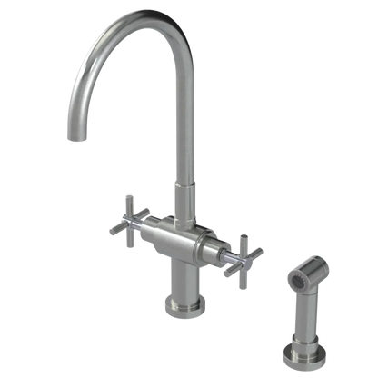 Rubinet Two Handle Single Hole Kitchen Set with LaSalle Spout with Hand Spray Satin Nickel