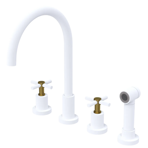 Rubinet Widespread Kitchen Set with LaSalle Spout with Hand Spray Matt White