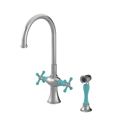 Rubinet Two Handle Single Hole Kitchen Set with Hand Spray Satin Nickel