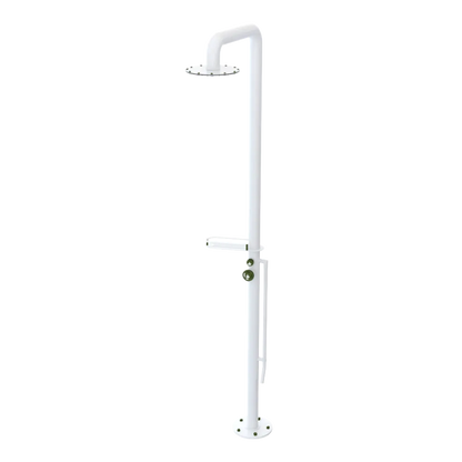 Rubinet Pressure Balance Outdoor Shower with Foot Rinse & 10" Shower Head (with shelf) - 304 Stainless Steel White