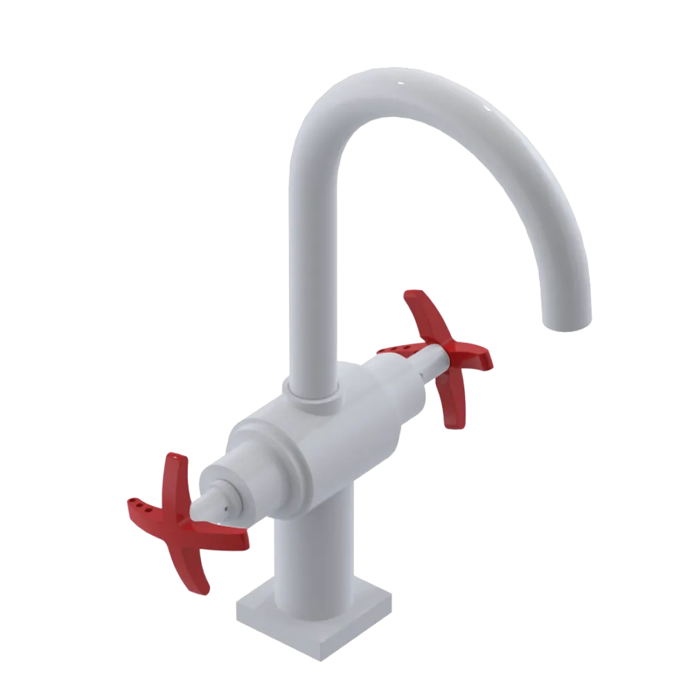 Rubinet Single Hole Dual Handle Lav. Set. (less drain) White