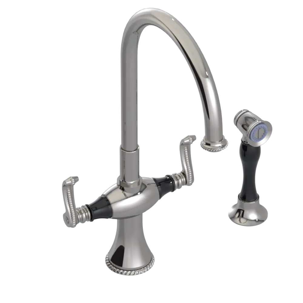 Rubinet Two Handle Single Hole Kitchen Set with Hand Spray Polished Nickel