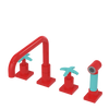 Rubinet Widespread Kitchen Set with Genesis Spout with Hand Spray Red