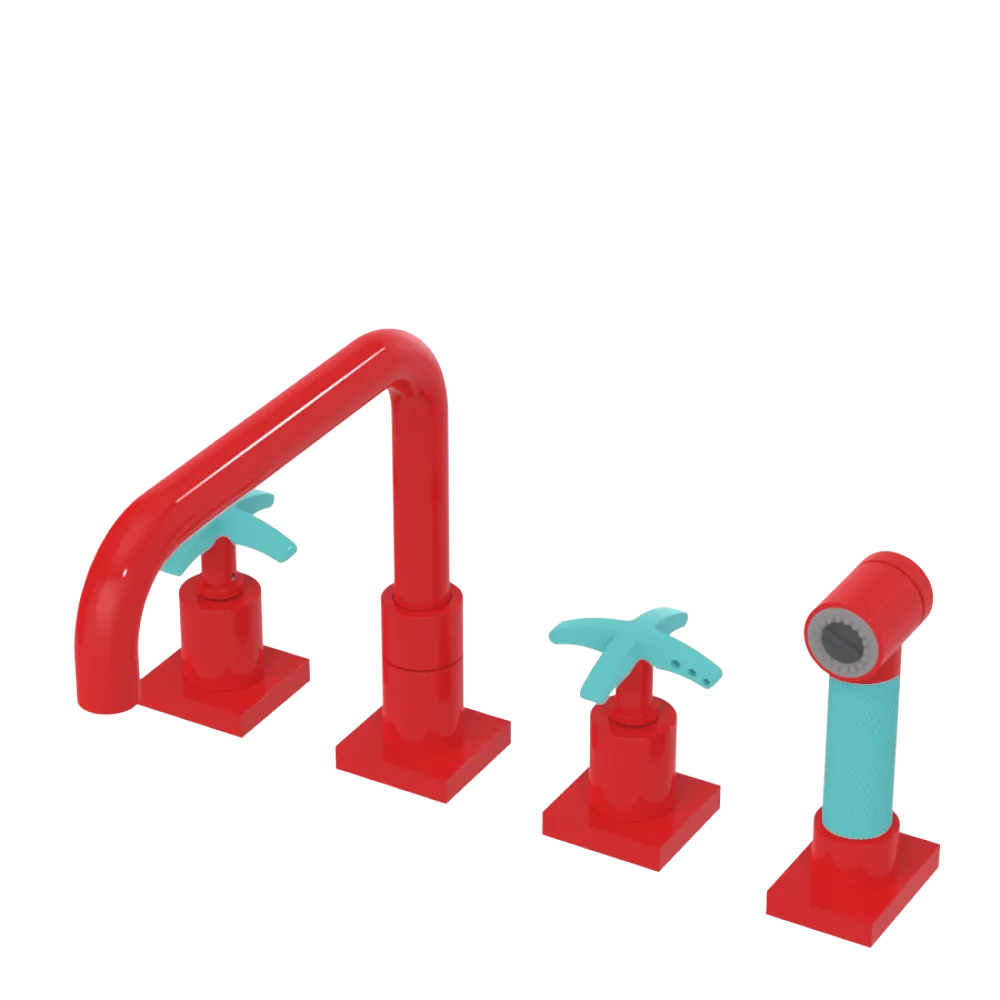 Rubinet Widespread Kitchen Set with Genesis Spout with Hand Spray Red