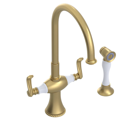 Rubinet Two Handle Single Hole Kitchen Set with Hand Spray Satin Gold