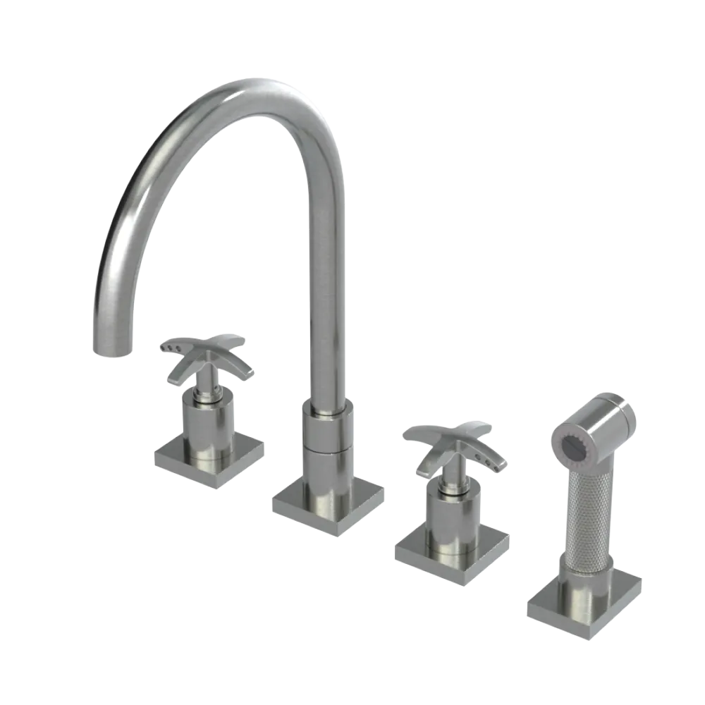 Rubinet Widespread Kitchen Set with Hand Spray Satin Nickel