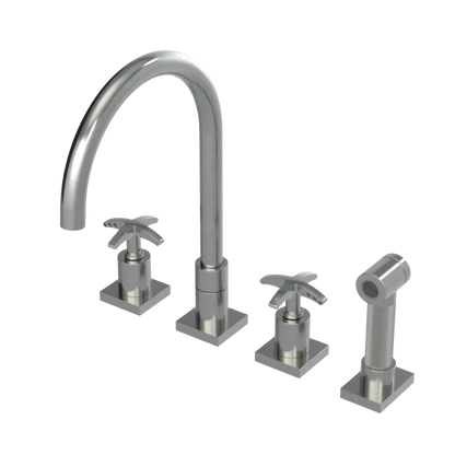 Rubinet Widespread Kitchen Set with Hand Spray Satin Nickel