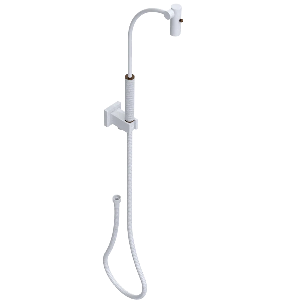 Rubinet Hand Held Shower Bidet with Extended Reach & Dual Function Spray Including Wall Bracket with Supply & Hose (Square) White