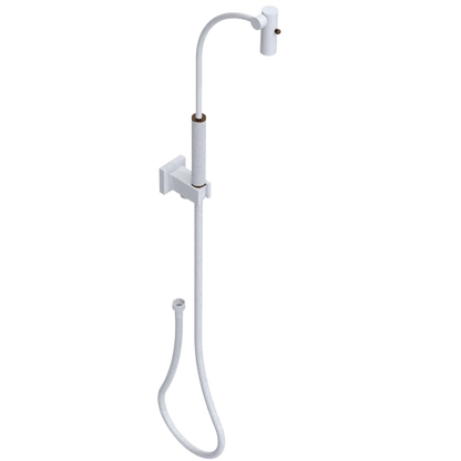 Rubinet Hand Held Shower Bidet with Extended Reach & Dual Function Spray Including Wall Bracket with Supply & Hose (Square) White