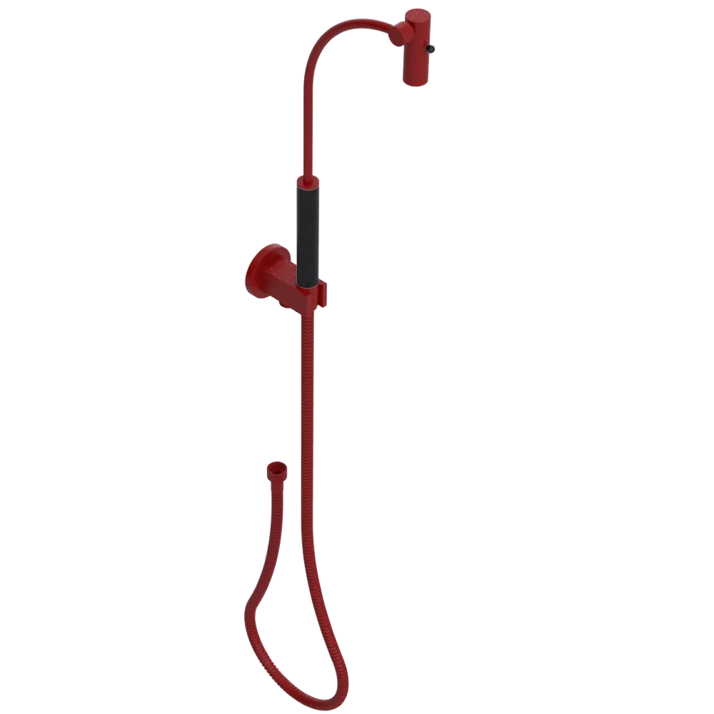 Rubinet Hand Held Shower Bidet with Extended Reach & Dual Function Spray Including Wall Bracket with Supply & Hose (Round) Maroon