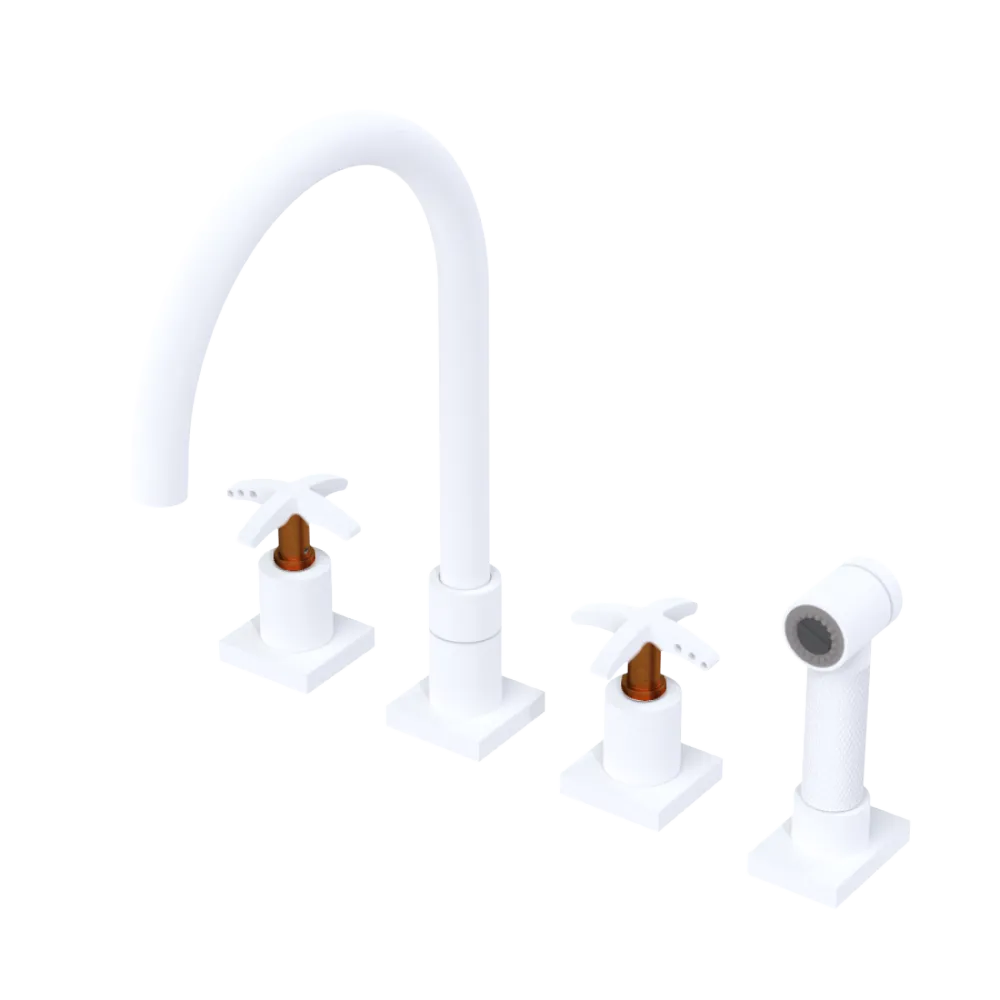 Rubinet Widespread Kitchen Set with Hand Spray Matt White