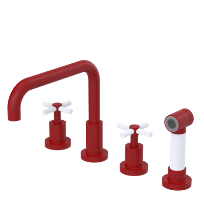 Rubinet Widespread Kitchen Set with Hand Spray Maroon