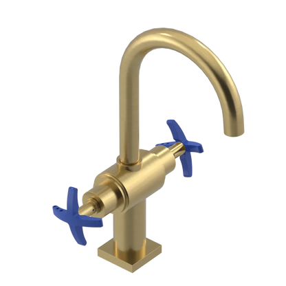 Rubinet Single Hole Dual Handle Lav. Set. (less drain) Satin Brass