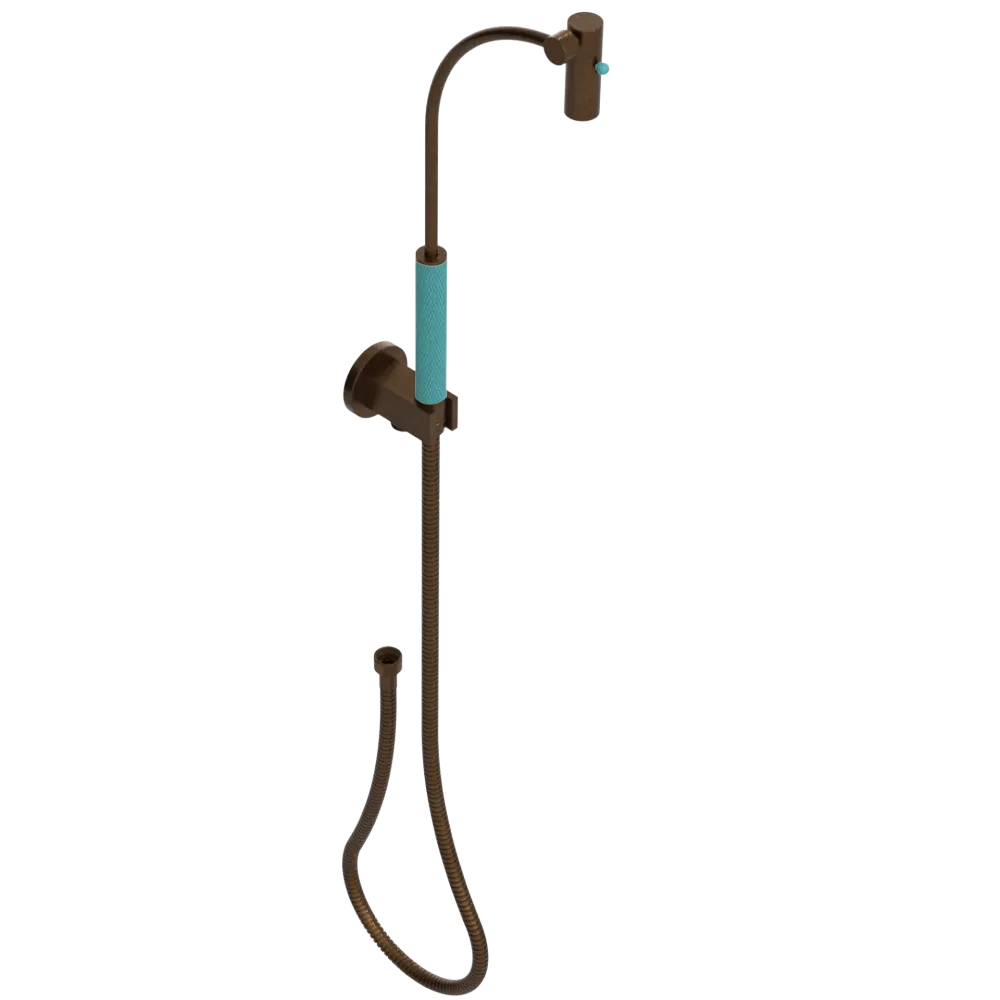 Rubinet Hand Held Shower Bidet with Extended Reach & Dual Function Spray Including Wall Bracket with Supply & Hose (Round) Tuscan Brass
