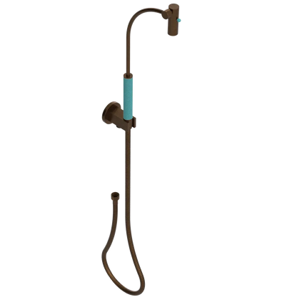 Rubinet Hand Held Shower Bidet with Extended Reach & Dual Function Spray Including Wall Bracket with Supply & Hose (Round) Tuscan Brass