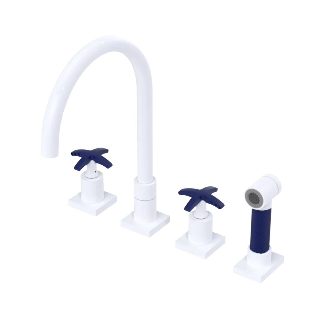 Rubinet Widespread Kitchen Set with Hand Spray White