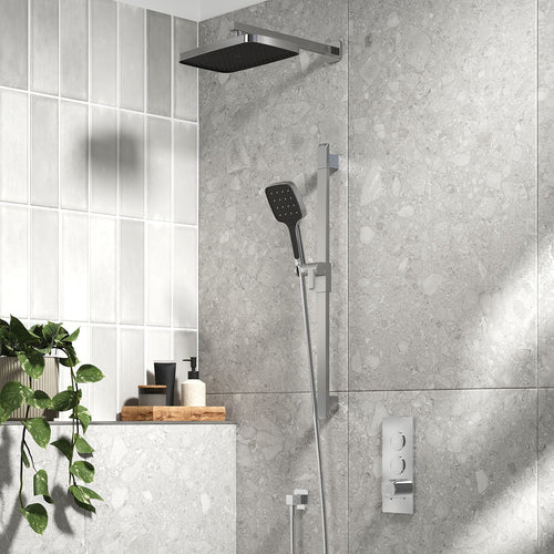 Kalia Plus - SquareOne TB2 Shower system with push-buttons valve - Wall arm - Chrome – BF2068-110-100