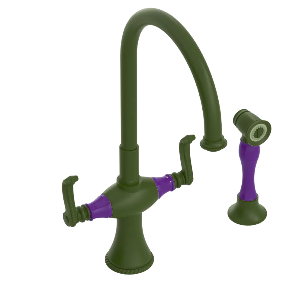 Rubinet Two Handle Single Hole Kitchen Set with Hand Spray Green Envy