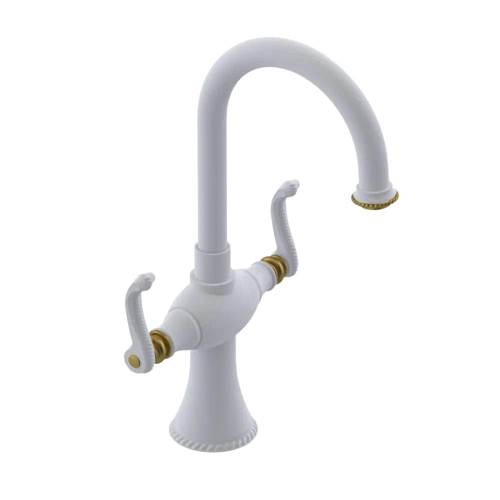 Rubinet Single Hole Dual Handle Lav. Set. (less drain) Matt White