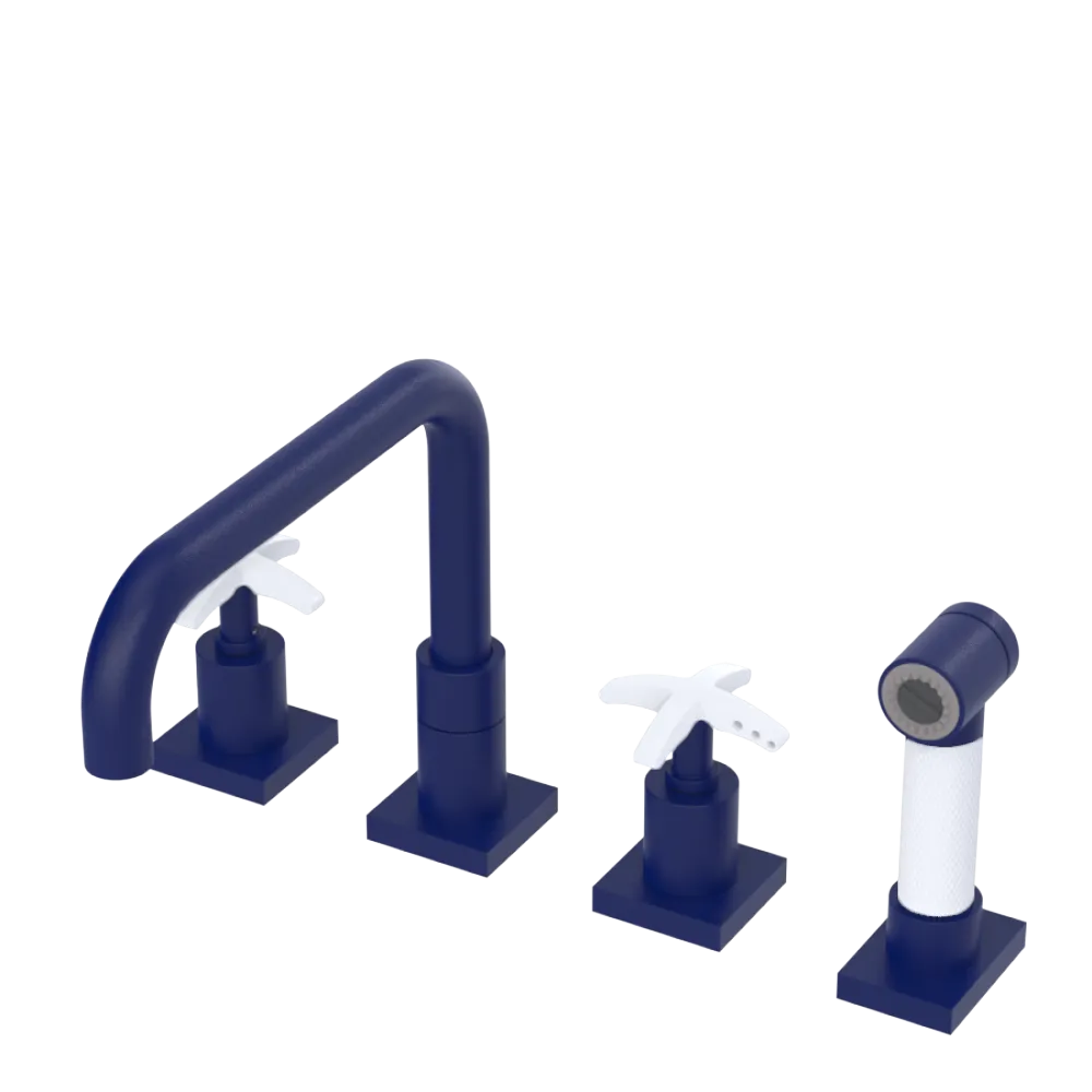 Rubinet Widespread Kitchen Set with Genesis Spout with Hand Spray Midnight Blue