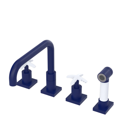 Rubinet Widespread Kitchen Set with Genesis Spout with Hand Spray Midnight Blue