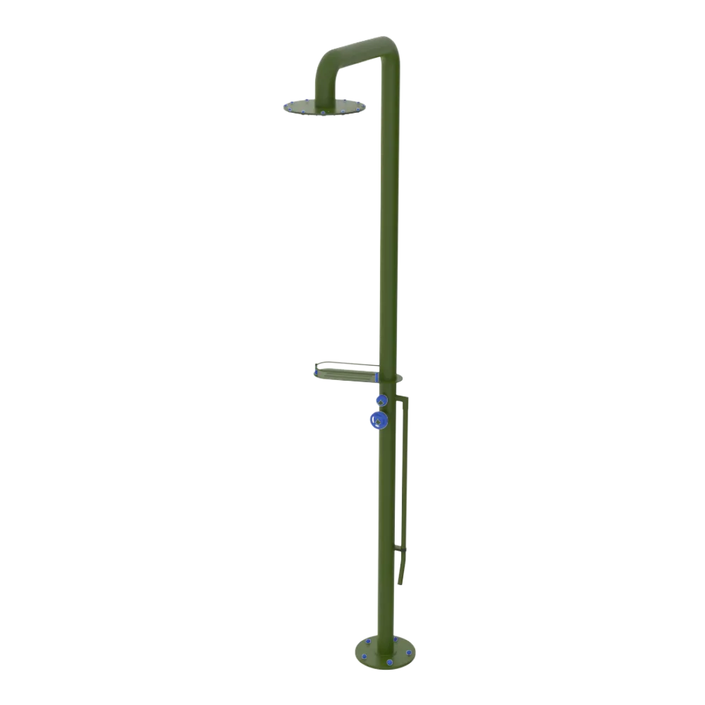 Rubinet Pressure Balance Outdoor Shower with Foot Rinse & 10" Shower Head (with shelf) - 304 Stainless Steel Green Envy