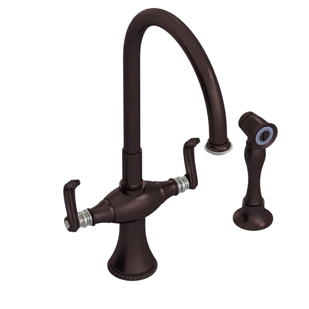 Rubinet Two Handle Single Hole Kitchen Set with Hand Spray Tuscan Brass