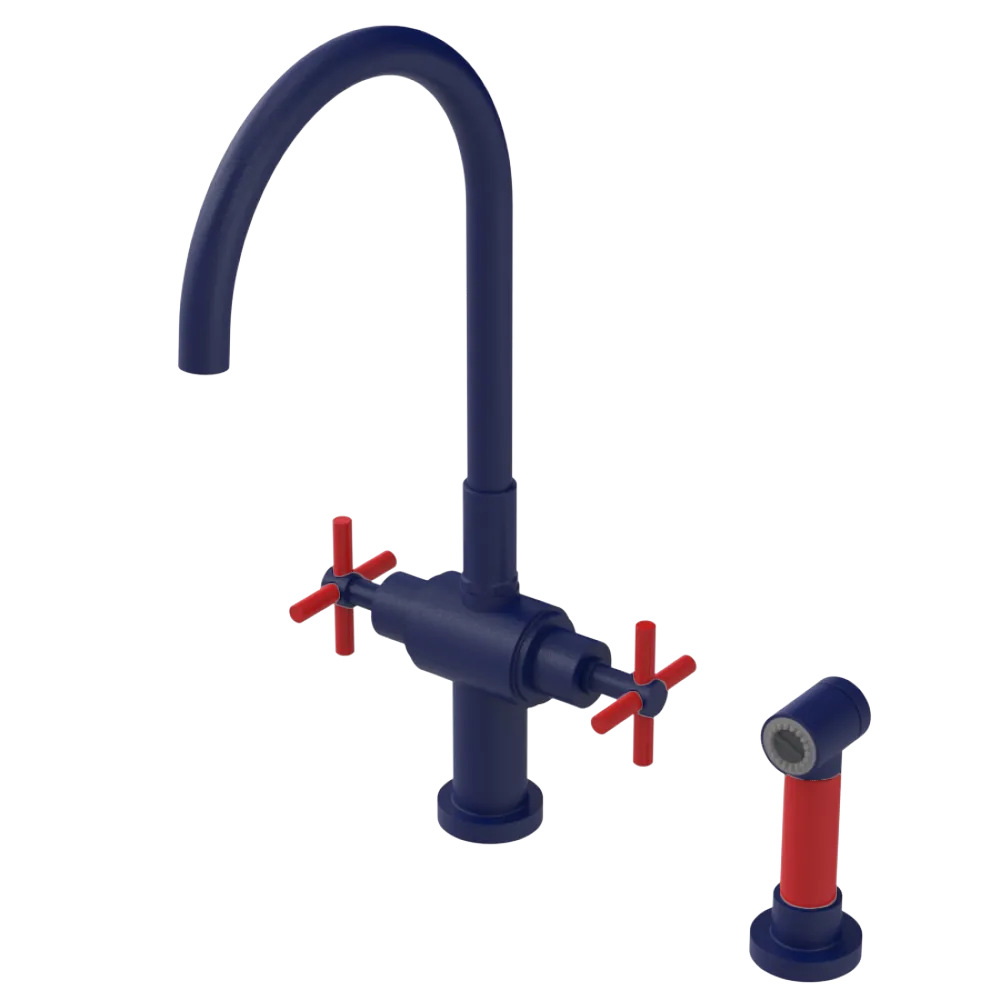 Rubinet Two Handle Single Hole Kitchen Set with LaSalle Spout with Hand Spray Midnight Blue