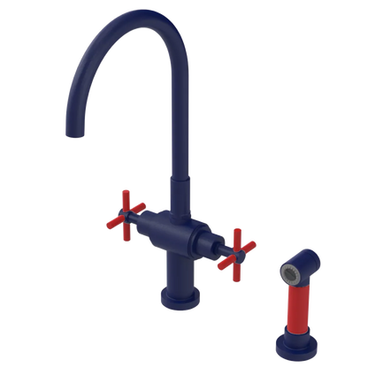 Rubinet Two Handle Single Hole Kitchen Set with LaSalle Spout with Hand Spray Midnight Blue