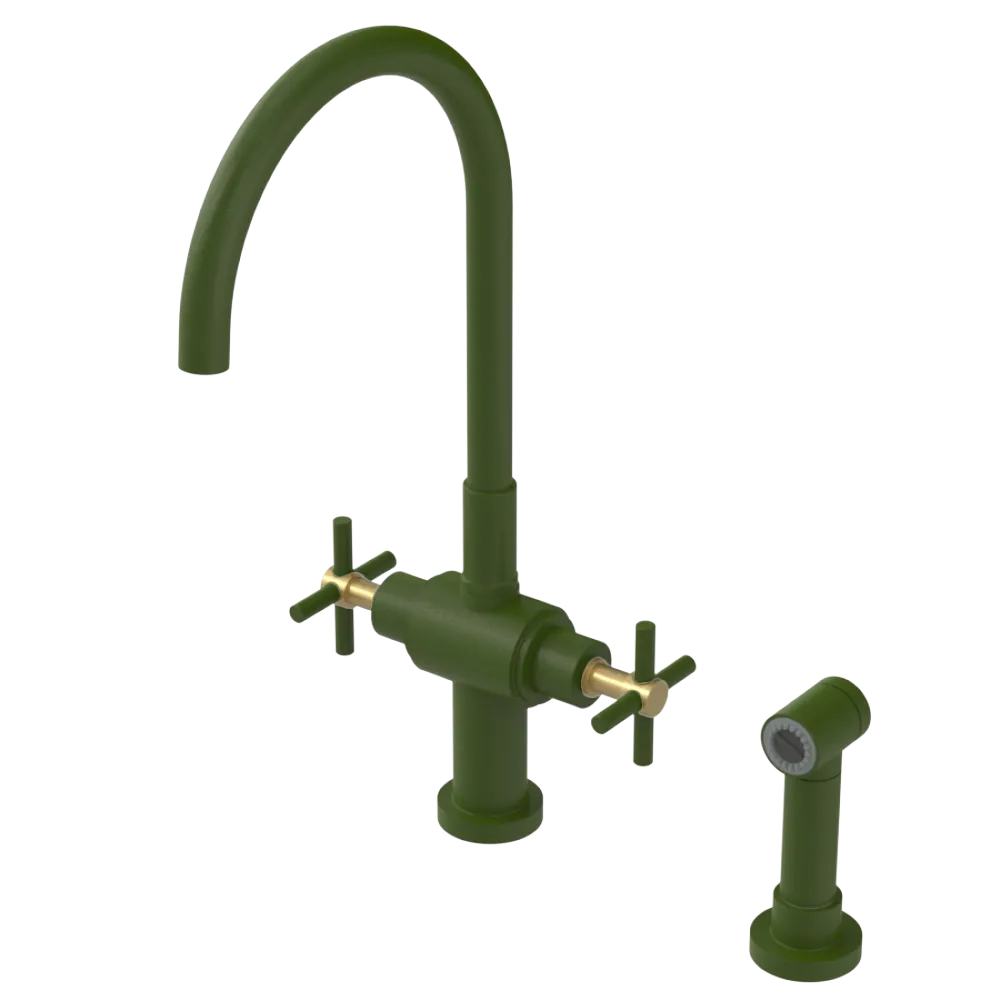 Rubinet Two Handle Single Hole Kitchen Set with LaSalle Spout with Hand Spray Green Envy