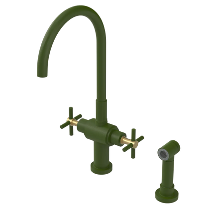Rubinet Two Handle Single Hole Kitchen Set with LaSalle Spout with Hand Spray Green Envy