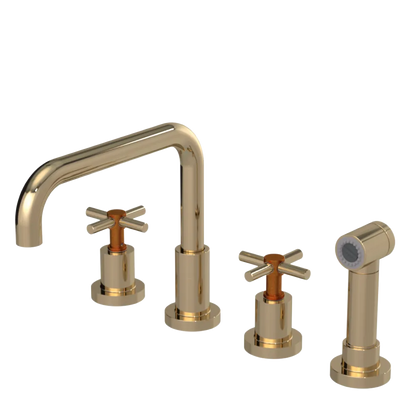 Rubinet Widespread Kitchen Set with Hand Spray Gold