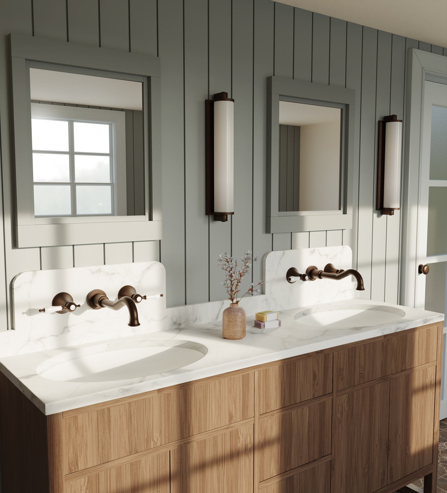 Baril Two handles wall-mounted lavatory faucet, drain not included